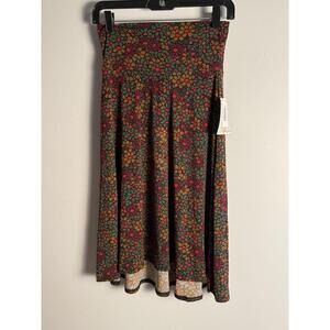 LuLaRoe Azure Skirt Floral Daisy Red Green A-Line Yoga Waist Knee XS NWT  A